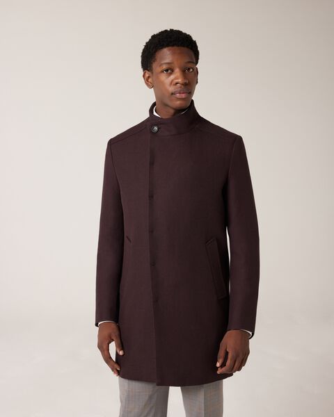 Two Tone Funnel Neck Coat, Burgundy, hi-res